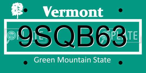 9SQB63 Vermont License Plate