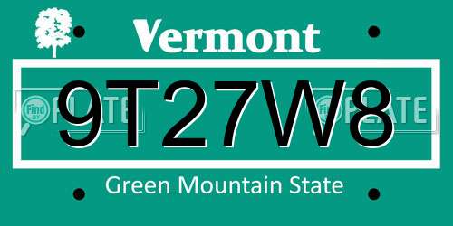 9T27W8 Vermont License Plate
