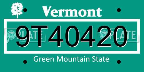 9T40420 Vermont License Plate