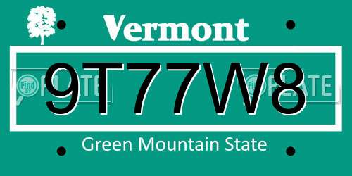9T77W8 Vermont License Plate