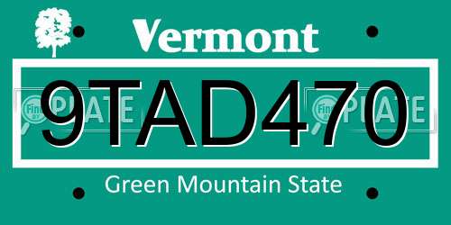 9TAD470 Vermont License Plate