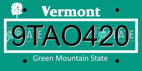 9TAO420 Vermont License Plate