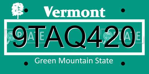 9TAQ420 Vermont License Plate