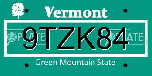 9TZK84 Vermont License Plate