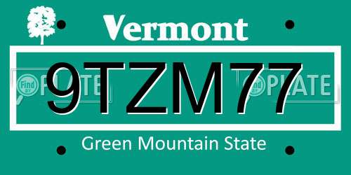 9TZM77 Vermont License Plate