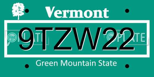 9TZW22 Vermont License Plate