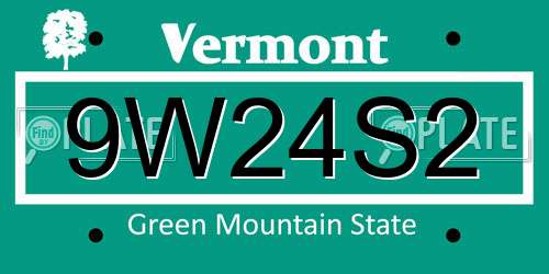 9W24S2 Vermont License Plate