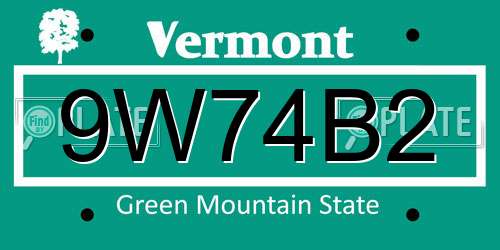 9W74B2 Vermont License Plate