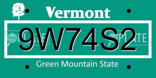 9W74S2 Vermont License Plate