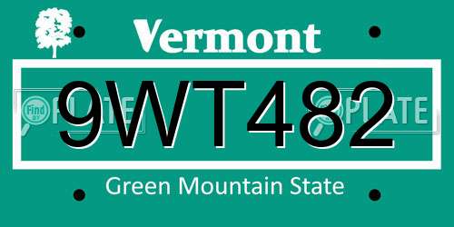 9WT482 Vermont License Plate
