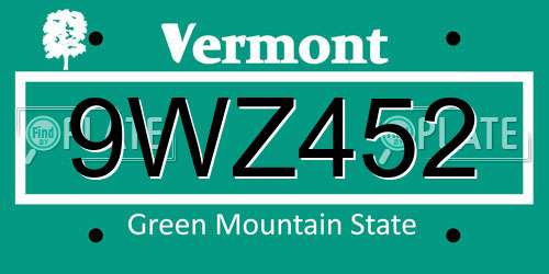 9WZ452 Vermont License Plate