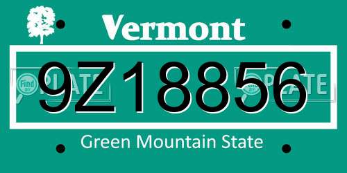 9Z18856 Vermont License Plate