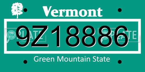 9Z18886 Vermont License Plate