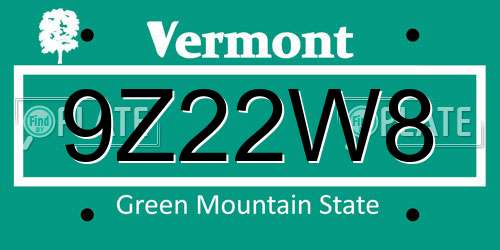 9Z22W8 Vermont License Plate