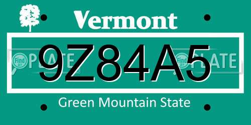 9Z84A5 Vermont License Plate