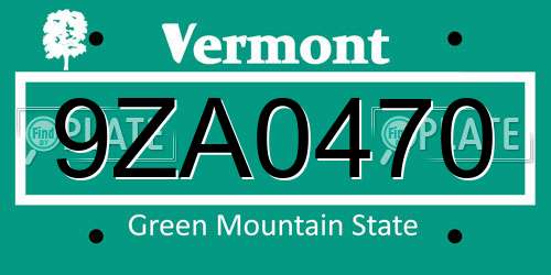 9ZA0470 Vermont License Plate