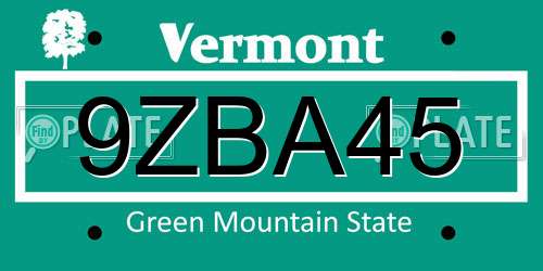9ZBA45 Vermont License Plate