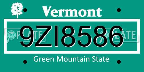 9ZI8586 Vermont License Plate