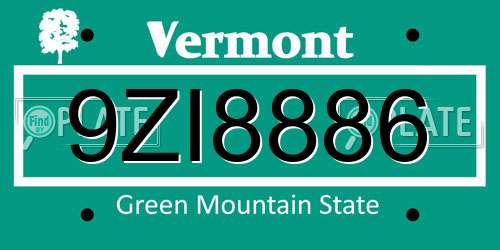 9ZI8886 Vermont License Plate