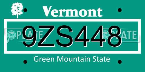 9ZS448 Vermont License Plate