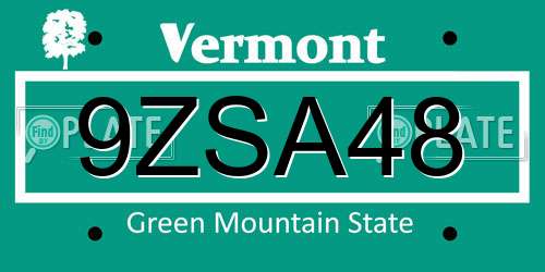 9ZSA48 Vermont License Plate
