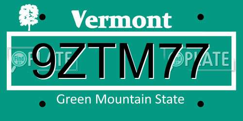 9ZTM77 Vermont License Plate