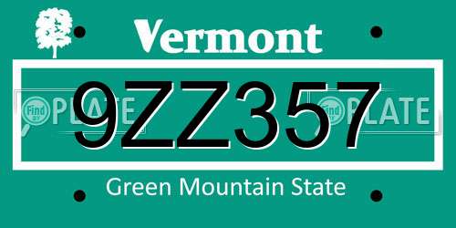 9ZZ357 Vermont License Plate