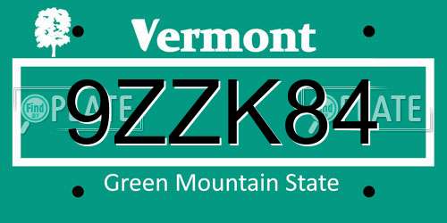 9ZZK84 Vermont License Plate