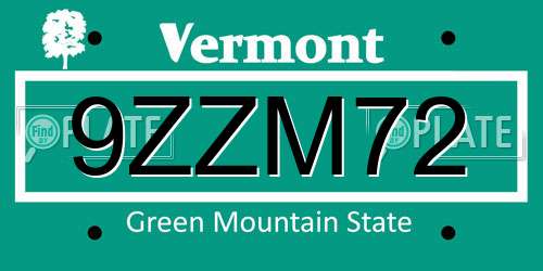 9ZZM72 Vermont License Plate