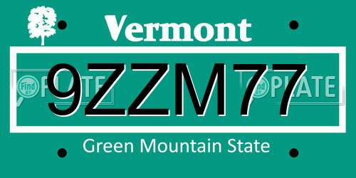 9ZZM77 Vermont License Plate