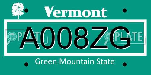 A008ZG Vermont License Plate