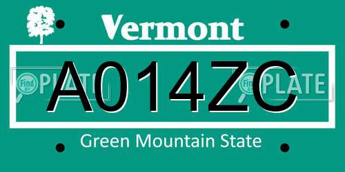 A014ZC Vermont License Plate