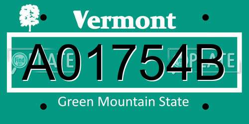 A01754B Vermont License Plate