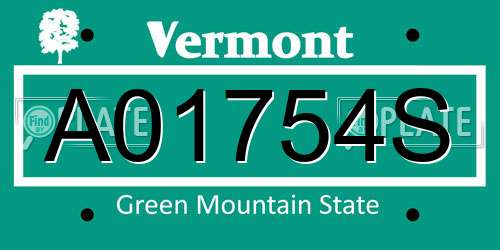 A01754S Vermont License Plate
