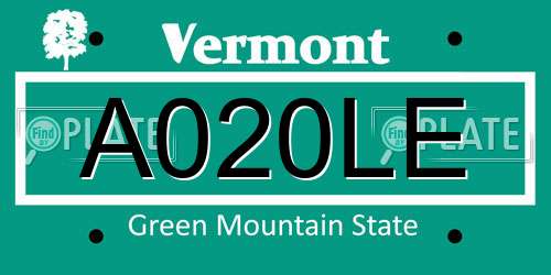 A020LE Vermont License Plate