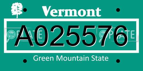 A025576 Vermont License Plate