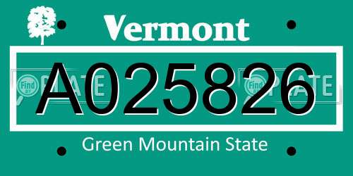 A025826 Vermont License Plate