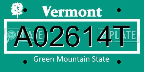 A02614T Vermont License Plate