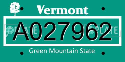 A027962 Vermont License Plate