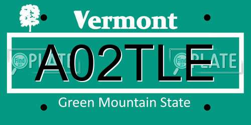 A02TLE Vermont License Plate