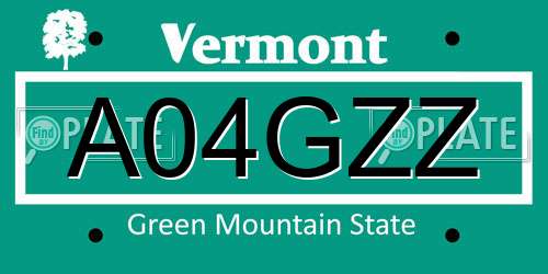 A04GZZ Vermont License Plate