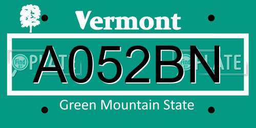 A052BN Vermont License Plate