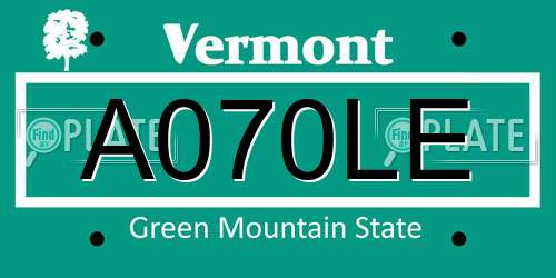 A070LE Vermont License Plate