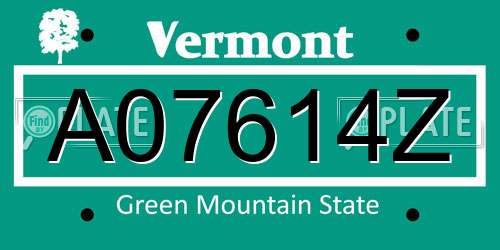 A07614Z Vermont License Plate