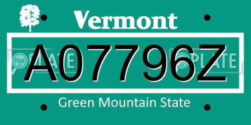 A07796Z Vermont License Plate
