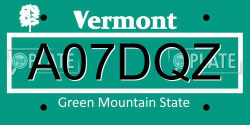 A07DQZ Vermont License Plate