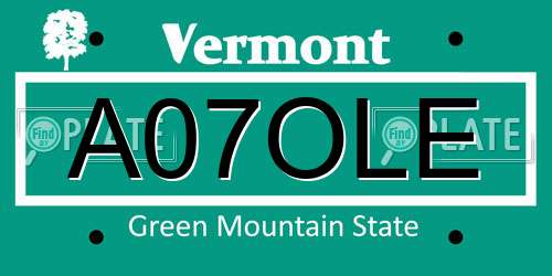 A07OLE Vermont License Plate