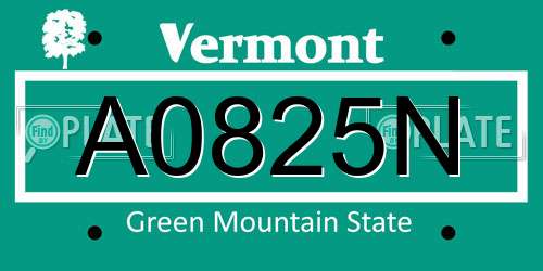 A0825N Vermont License Plate