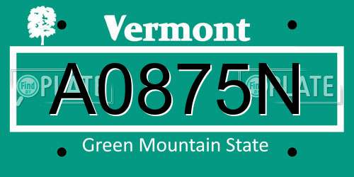 A0875N Vermont License Plate