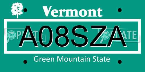 A08SZA Vermont License Plate